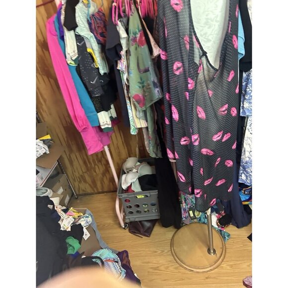 Torrid Tank Top Sleeveless Shirt Black Polka Dot- Semi sheer Pink Lips 3 (3X) - Picture 7 of 11